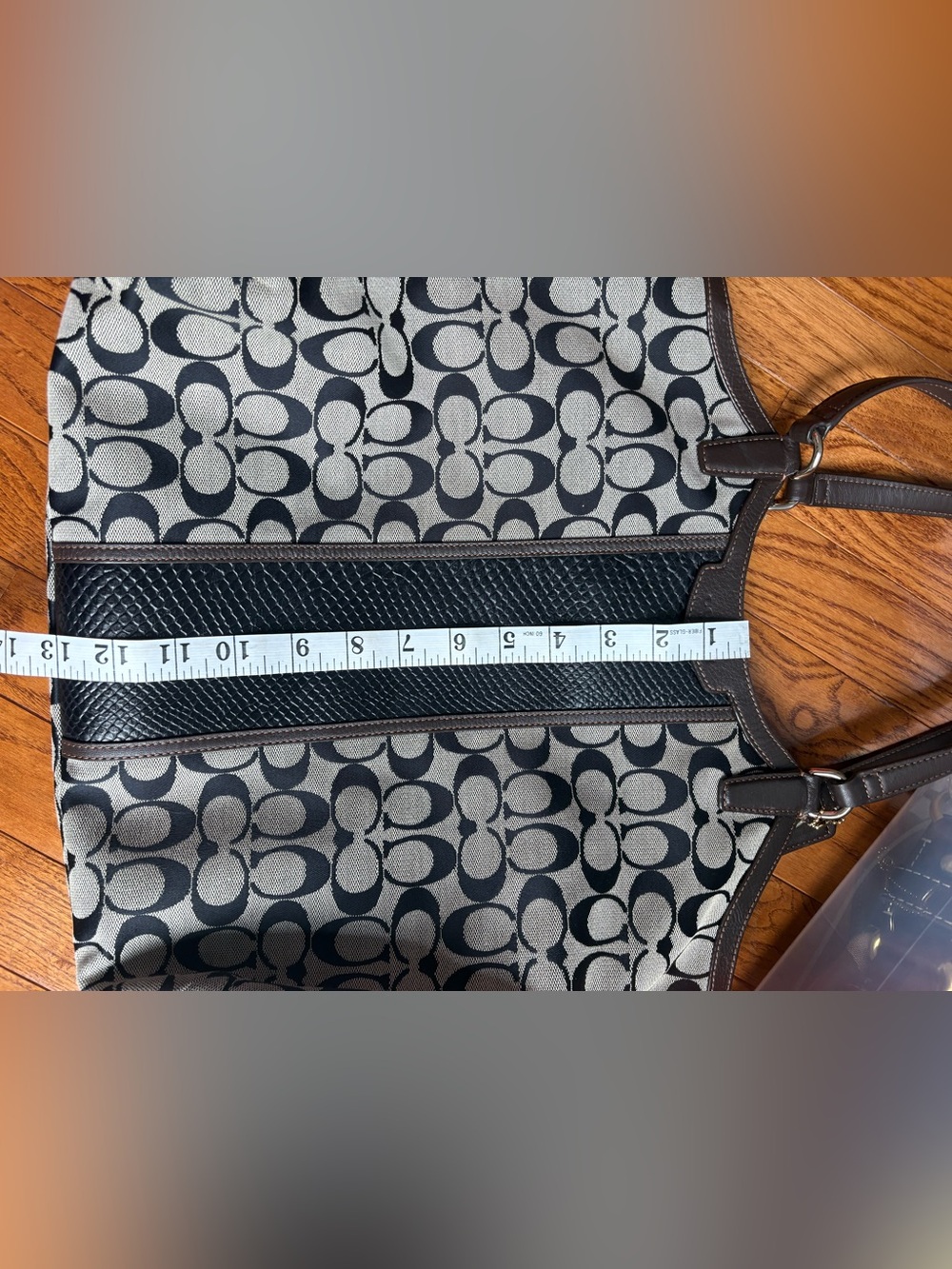 Coach Signature (black) Snakeskin Stripe Saddle Tote F31444 Brown Leather Trim - Picture 14 of 16